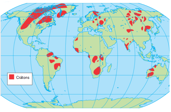 Distribuição dos crátons no mundo