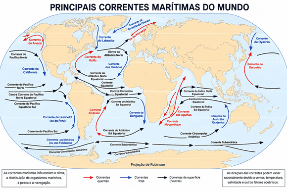 Mapa das correntes oceânicas do mundo