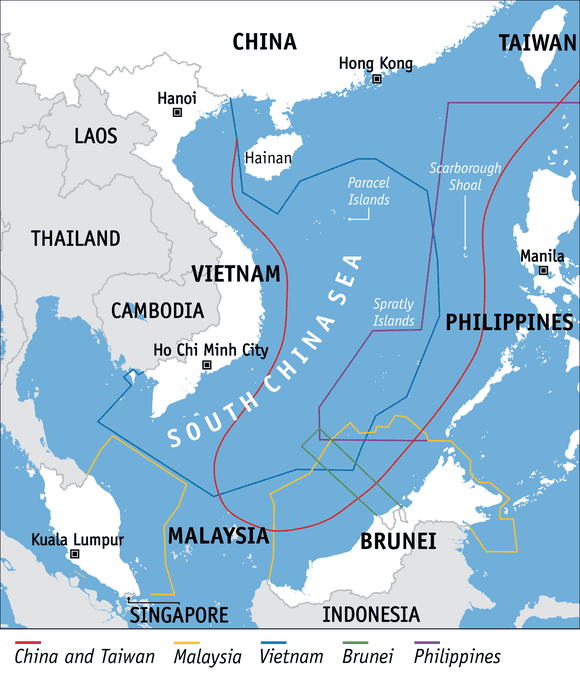 Mapa das reivindicações territoriais no Mar do Sul da China