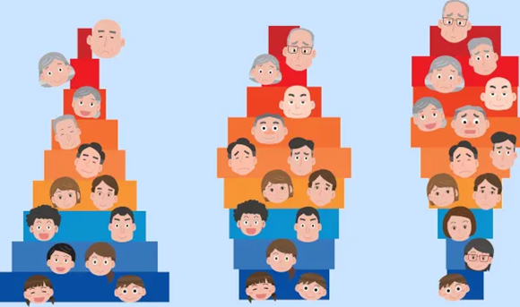 Evolucao da piramide etaria brasileira de 1970 a 2022