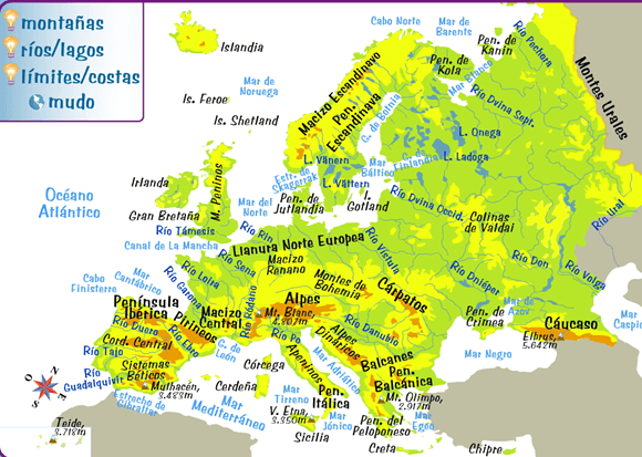 Mapa da hidrografia do continente europeu - Duvid Geografia