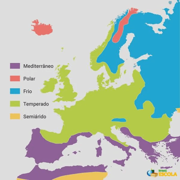 Mapa do clima do continente europeu - Duvid Geografia