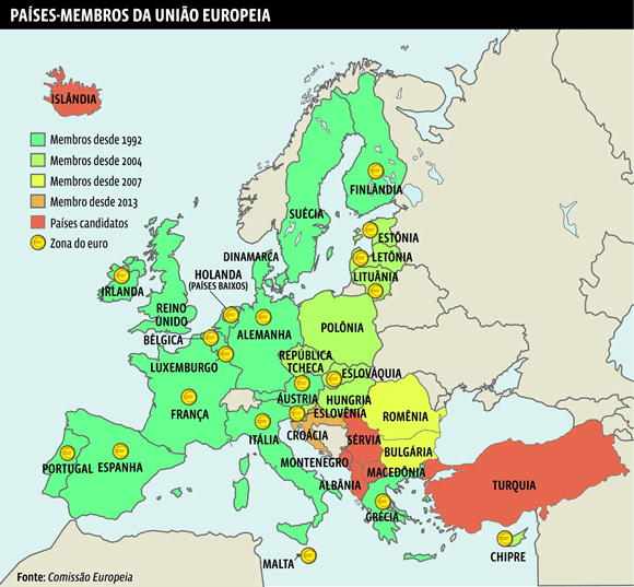Mapa dos membros da União Europeia por ano de ingresso - Duvid Geografia