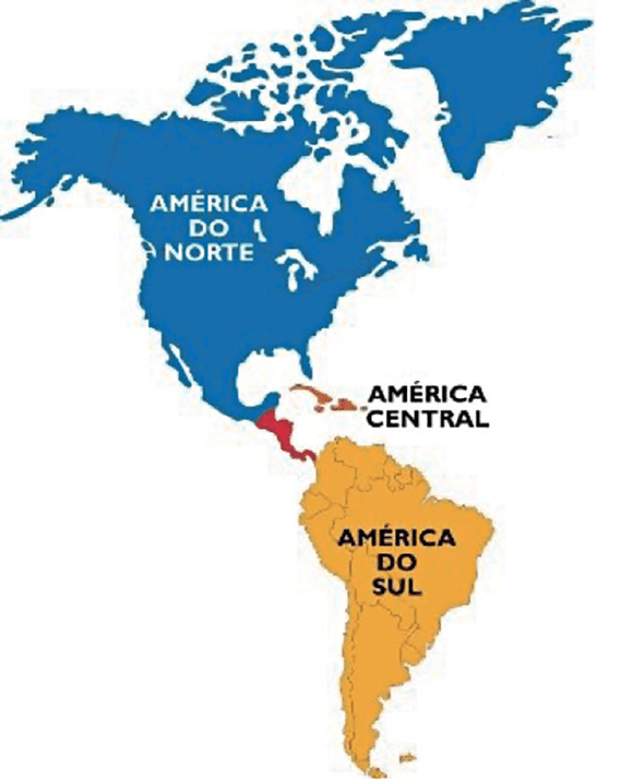 Mapa de localização da América Central entre a América do Norte e a América do Sul - Duvid Geografia