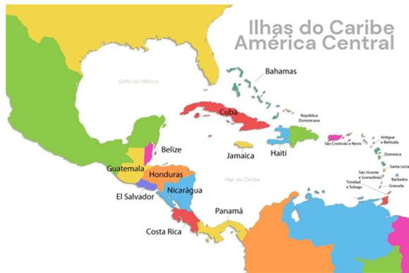 Mapa político da América Central e das Ilhas do Caribe - Duvid Geografia